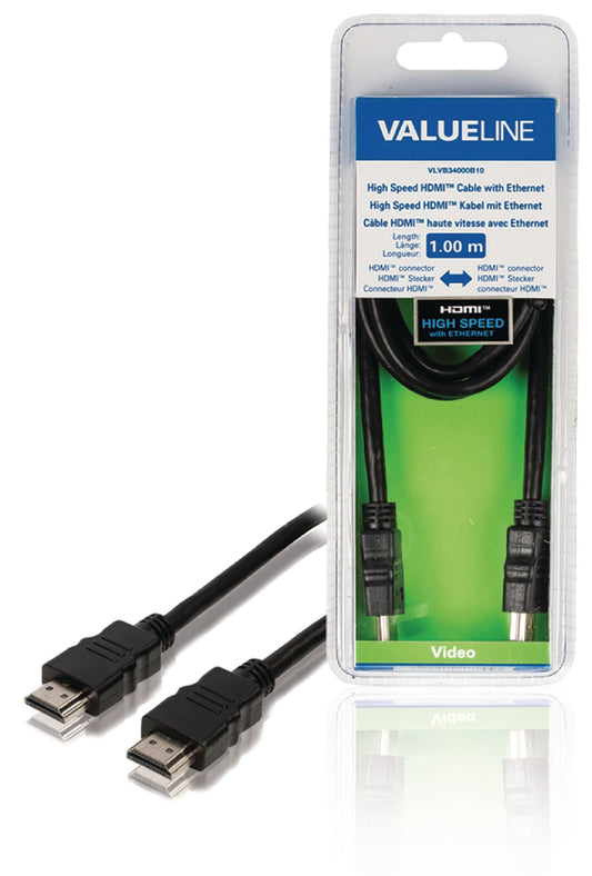 Valueline High Speed HDMI Kabel mit Ethernet HDMI Anschluss - HDMI Anschluss 1.00 m Schwarz