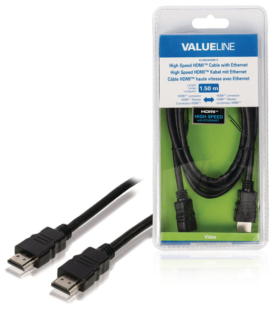 Valueline High Speed HDMI Kabel mit Ethernet HDMI Anschluss - HDMI Anschluss 1.50 m Schwarz