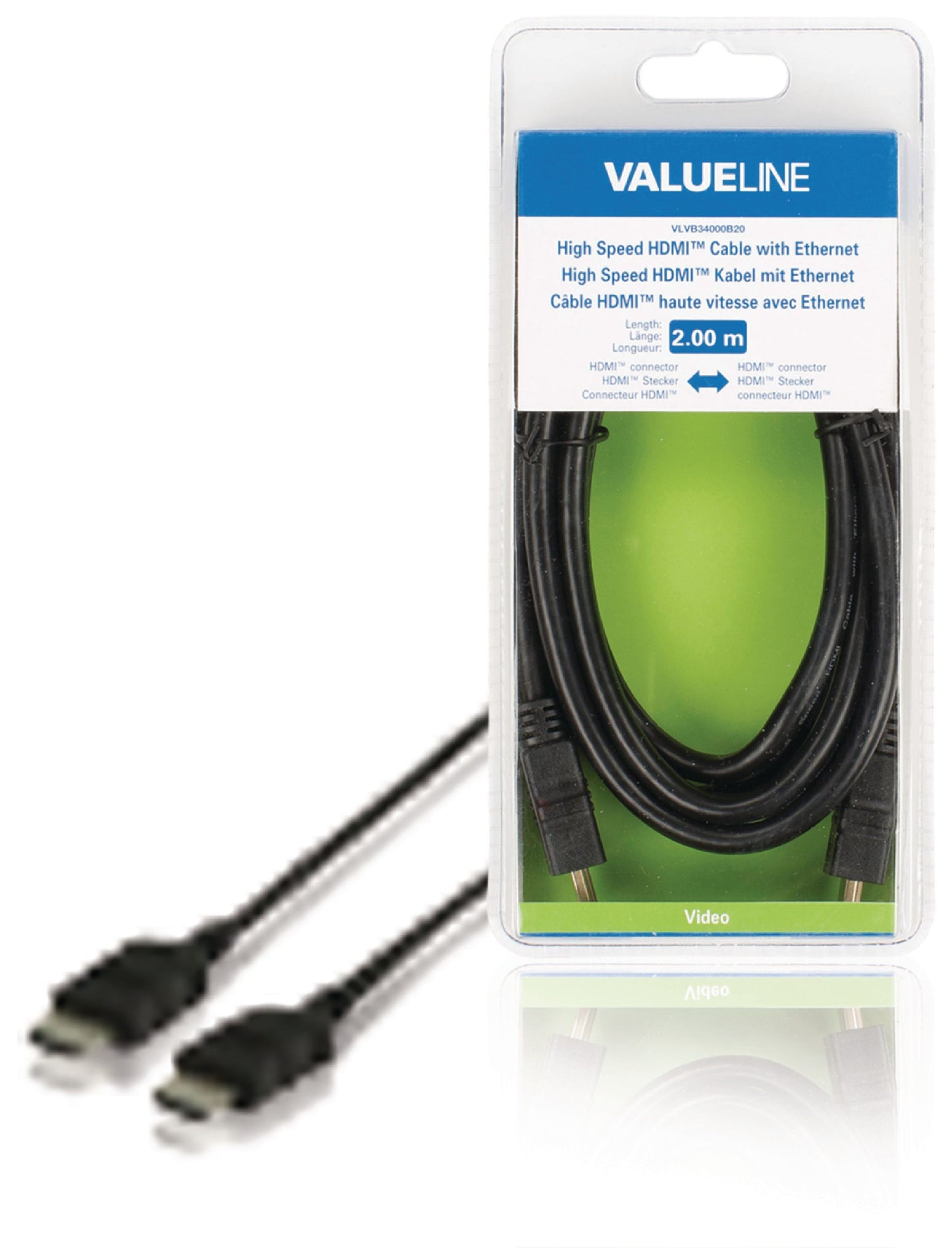 Valueline High Speed HDMI Kabel mit Ethernet HDMI Anschluss - HDMI Anschluss 2.00 m Schwarz