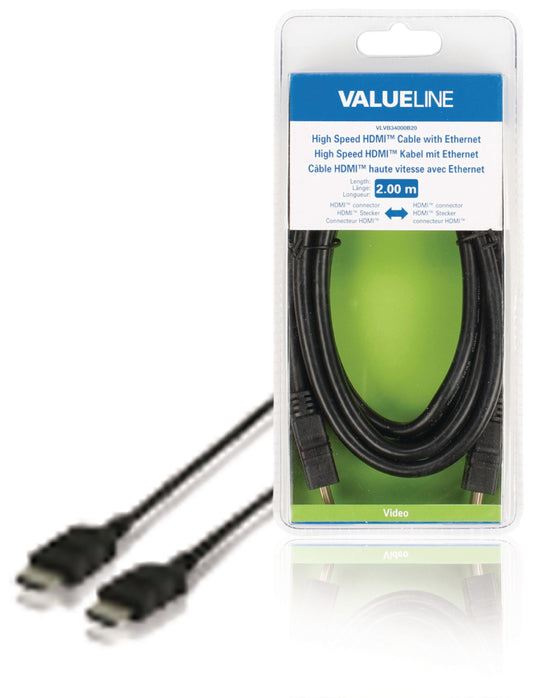 Valueline High Speed HDMI Kabel mit Ethernet HDMI Anschluss - HDMI Anschluss 2.00 m Schwarz