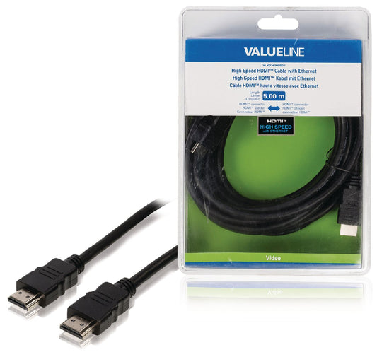 Valueline High Speed HDMI Kabel mit Ethernet HDMI Anschluss - HDMI Anschluss 5.00 m Schwarz