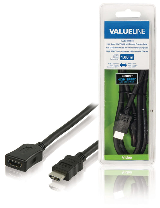Valueline High Speed HDMI Kabel mit Ethernet HDMI Anschluss - HDMI-Buchse 1.00 m Schwarz
