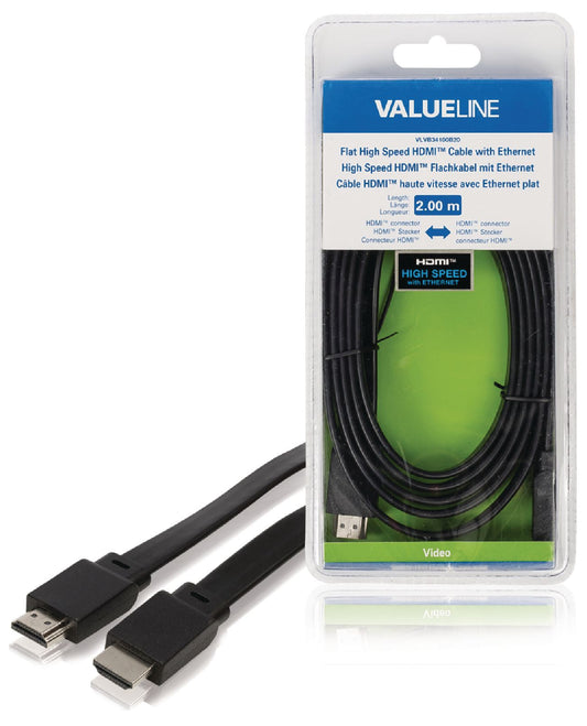 Valueline High Speed HDMI Kabel mit Ethernet HDMI Anschluss - HDMI Anschluss 2.00 m Schwarz