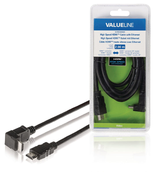 Valueline High Speed HDMI Kabel mit Ethernet HDMI Anschluss - HDMI Anschluss abgewinkelt 90° 2.00 m Schwarz