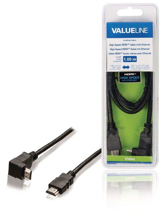 Valueline High Speed HDMI Kabel mit Ethernet HDMI Anschluss - HDMI Anschluss abgewinkelt 90° 1.00 m Schwarz