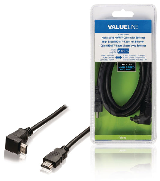 Valueline High Speed HDMI Kabel mit Ethernet HDMI Anschluss - HDMI Anschluss abgewinkelt 270° 2.00 m Schwarz