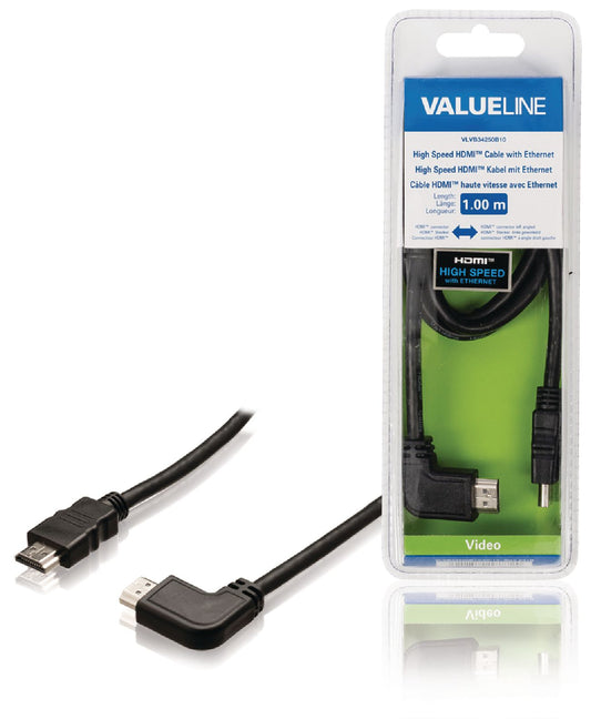 Valueline High Speed HDMI Kabel mit Ethernet HDMI Anschluss - HDMI Anschluss links abgewinkelt 1.00 m Schwarz