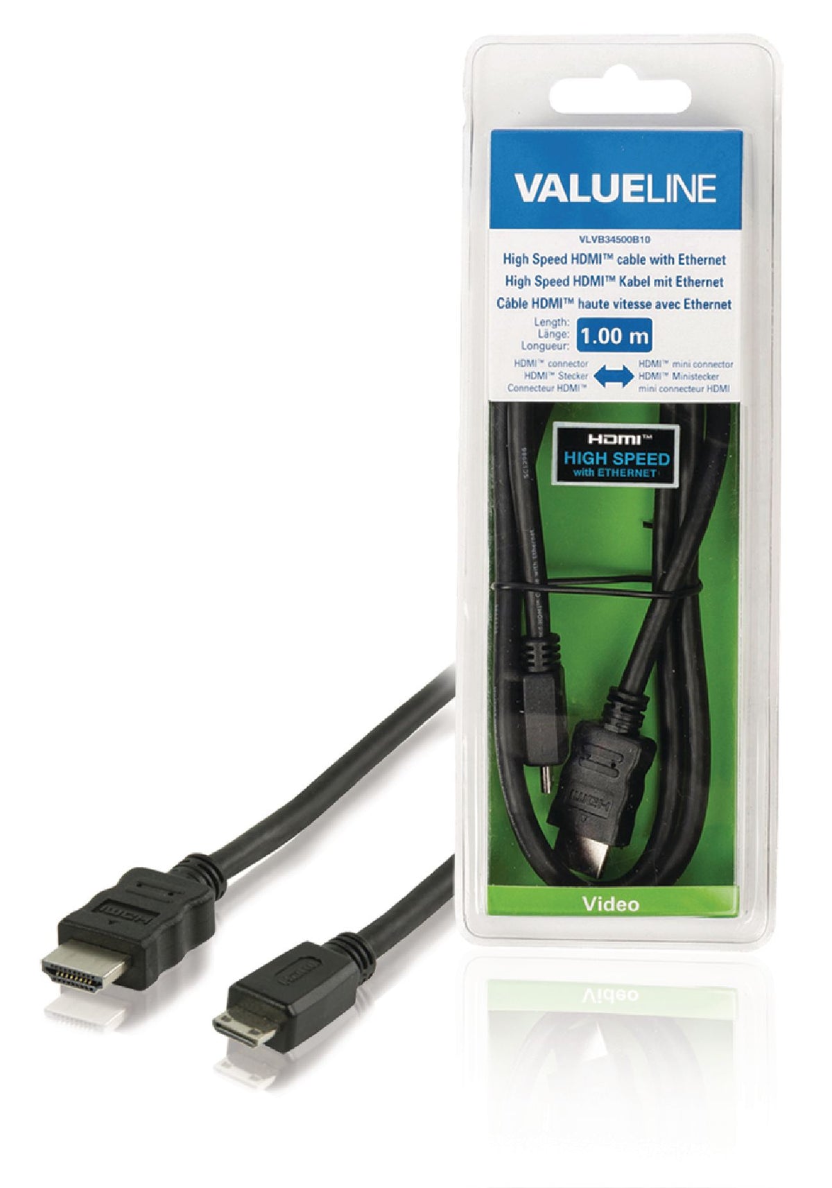 Valueline High Speed HDMI Kabel mit Ethernet HDMI Anschluss - HDMI Mini Stecker 1.00 m Schwarz