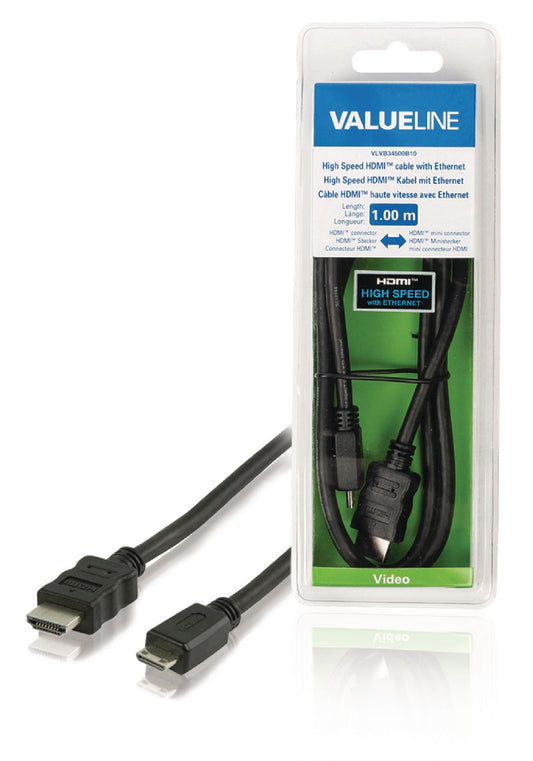 Valueline High Speed HDMI Kabel mit Ethernet HDMI Anschluss - HDMI Mini Stecker 1.00 m Schwarz