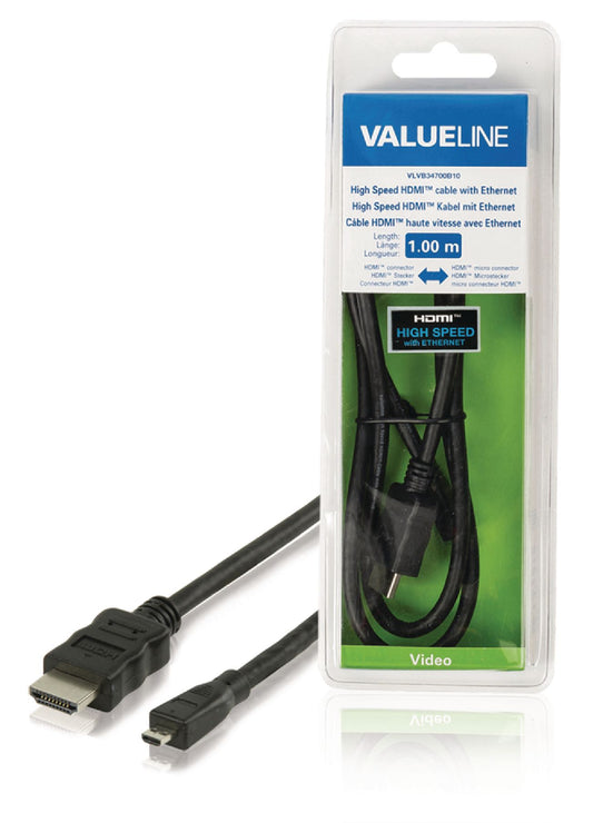Valueline High Speed HDMI Kabel mit Ethernet HDMI Anschluss - HDMI Micro Stecker 1.00 m Schwarz
