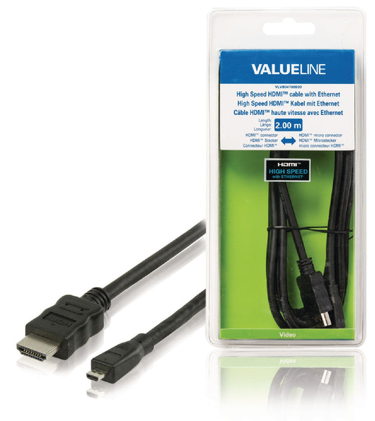 Valueline High Speed HDMI Kabel mit Ethernet HDMI Anschluss - HDMI Micro Stecker 2.00 m Schwarz
