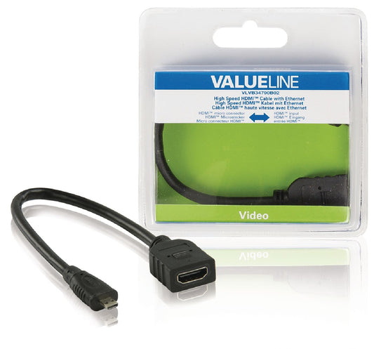 Valueline High Speed HDMI Kabel mit Ethernet HDMI Micro Stecker - HDMI-Buchse 0.20 m Schwarz