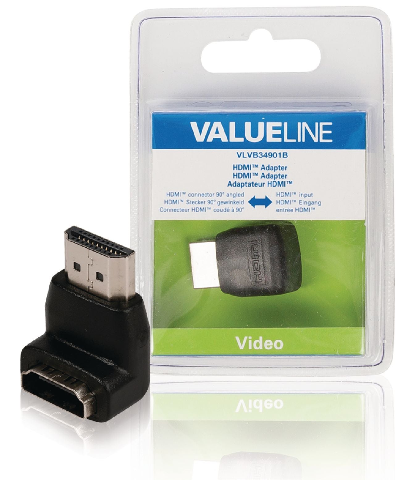 Valueline High-Speed-HDMI mit Ethernet-Adapter 90° abgewinkelt HDMI Anschluss - HDMI-Buchse Schwarz