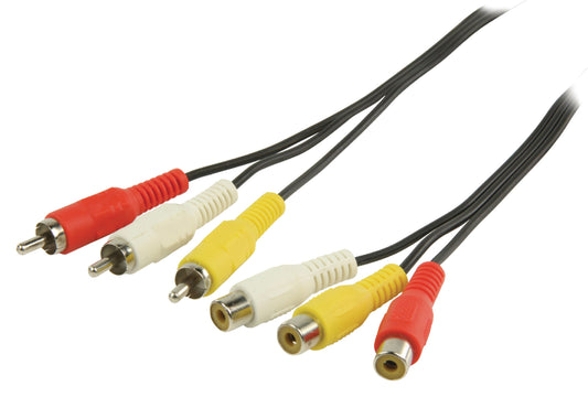 Valueline Composite-Videokabel 3x RCA male - 3x RCA female 3.00 m Schwarz