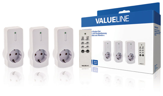 Valueline Funksteckdosen-Set Innen 3 x F (CEE 7/3) Weiss