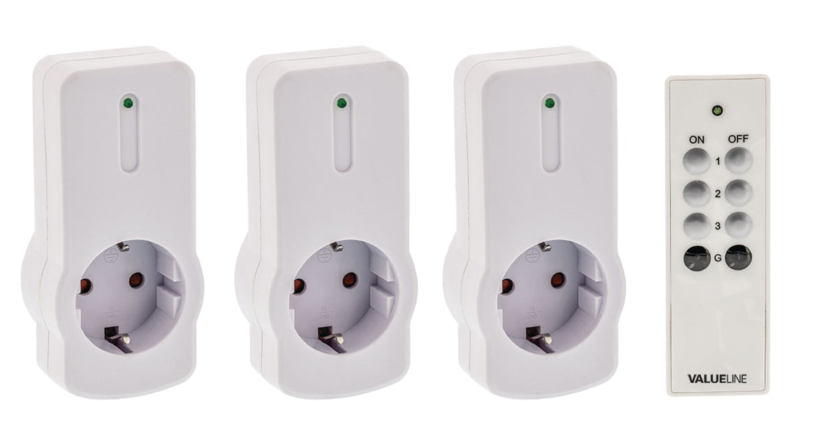 Valueline Funksteckdosen-Set Innen 3 x F (CEE 7/3) Weiss