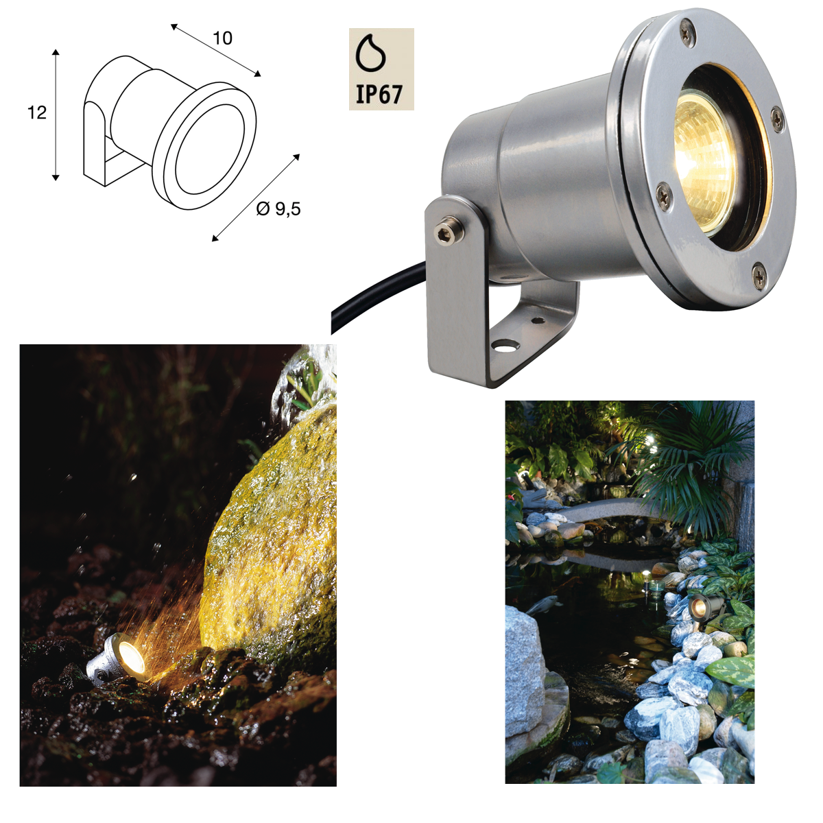 SLV NAUTILUS IP67, silbergrau, MR16, max. 35W