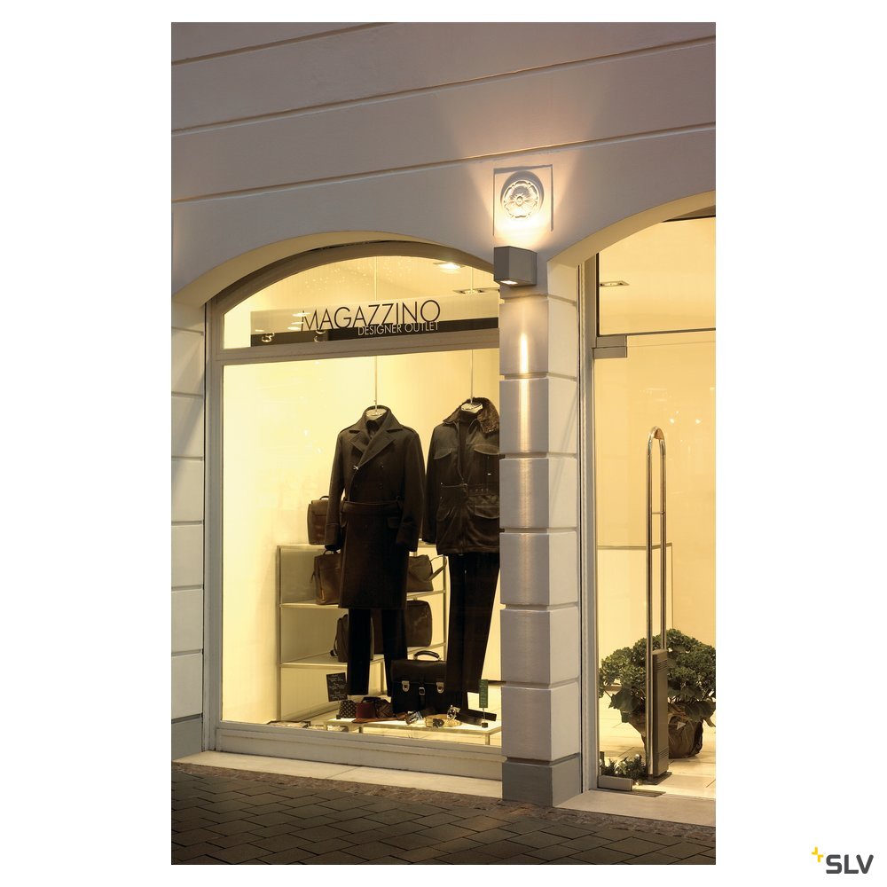 SLV OUT BEAM QT-DE12 Outdoor Wandleuchte, Beam/Flood , silbergrau, max. 80W, IP44