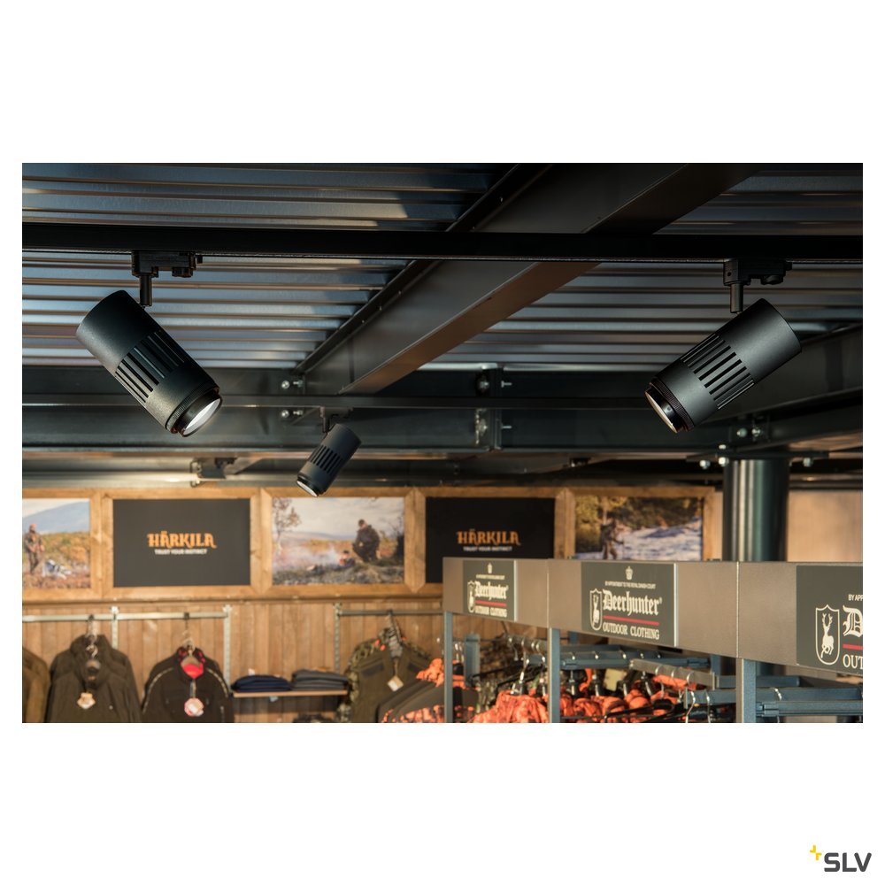 SLV STRUCTEC LED Zooming Lens Strahler für 3Phasen Hochvolt-Stromschiene, 3000K, schwarz, 20-60°, inkl. 3 Phasen-Adapter