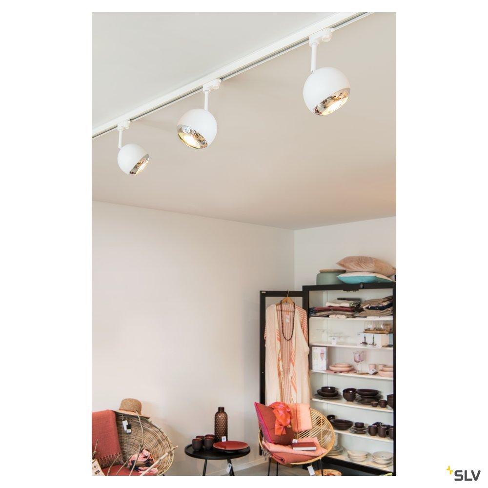 SLV LIGHT EYE 150 QPAR111 Strahler für 3Phasen Hochvolt-Stromschiene, weiss/chrom, max. 75W, inkl. 3 Phasen-Adapter