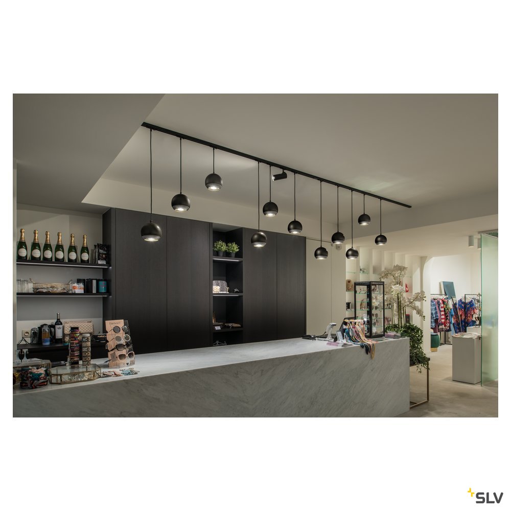 SLV HELIA 50 LED Strahler für 1Phasen Hochvolt-Stromschiene, 3000K, schwarz, 35°, inkl. 1 Phasen-Adapter