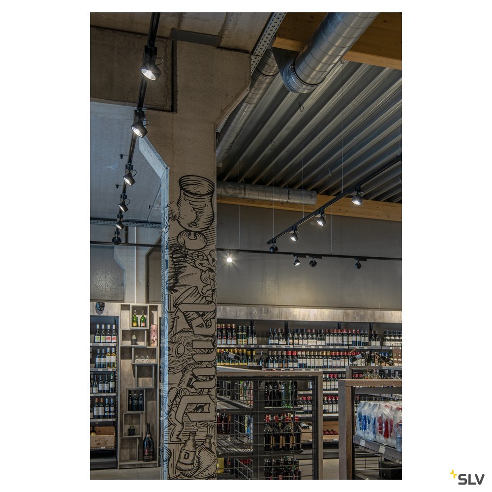 SLV KALU LED Strahler für 3Phasen Hochvolt-Stromschiene, 3000K, schwarz, 60°, inkl. 3 Phasen-Adapter