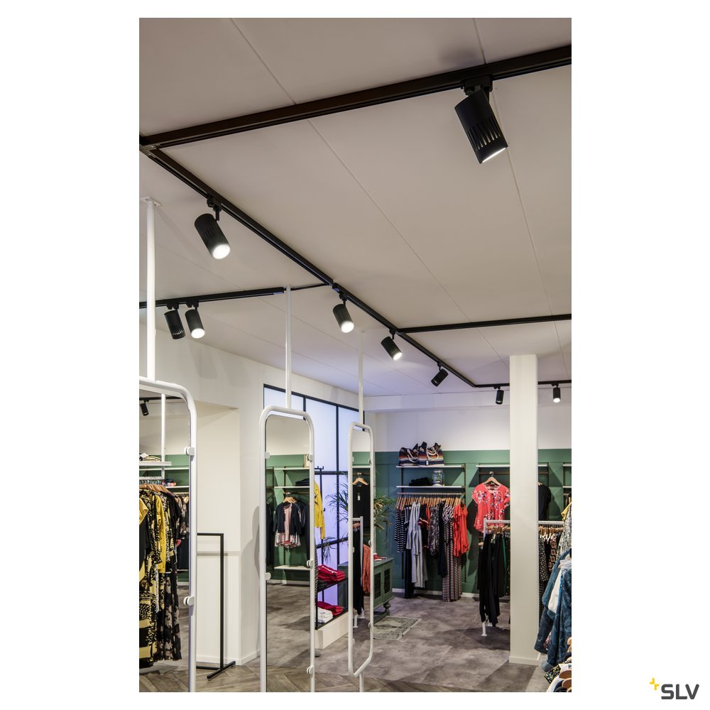 SLV STRUCTEC LED Strahler für 3Phasen Hochvolt-Stromschiene, 30W, 3000K, 60°, schwarz, inkl. 3 Phasen Adapter