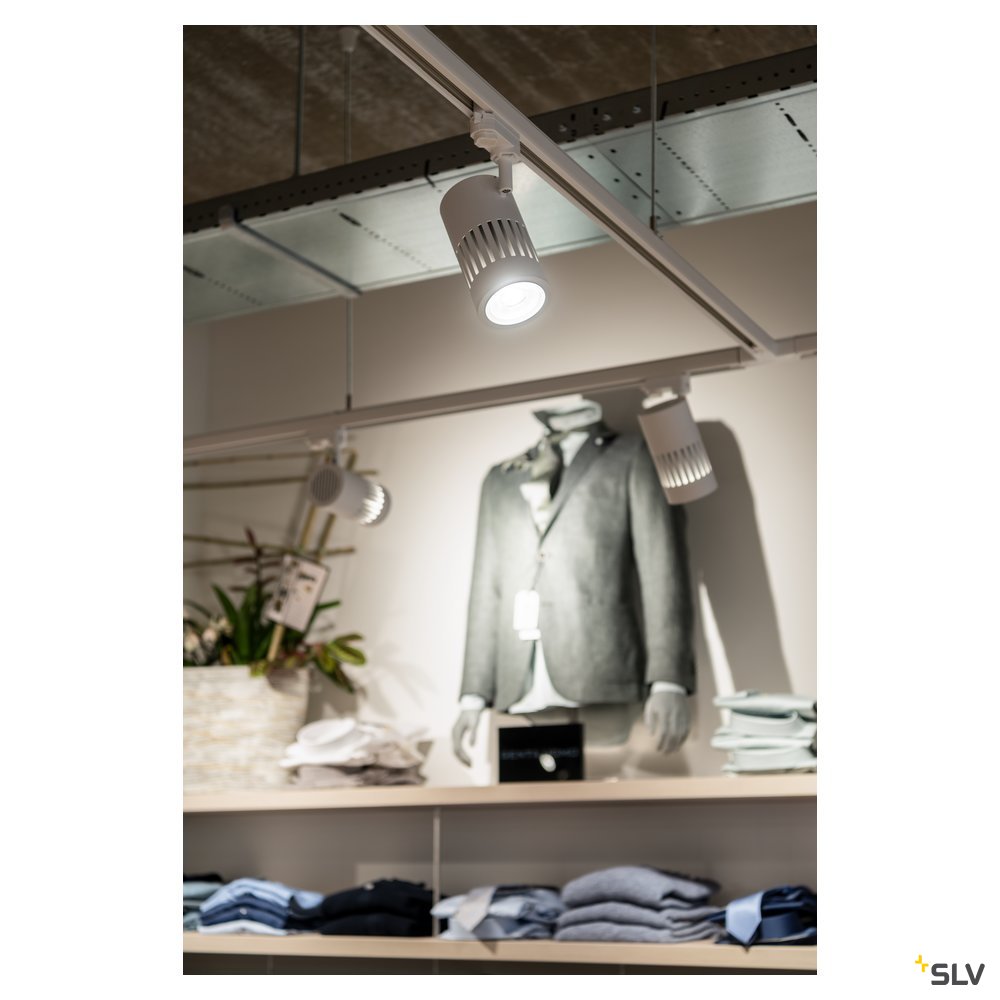 SLV STRUCTEC LED Strahler für 3Phasen Hochvolt-Stromschiene, 30W, 4000K, 36°, weiss, inkl. 3 Phasen Adapter