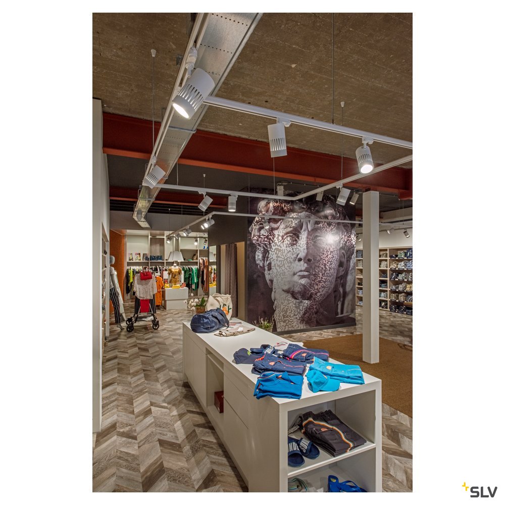 SLV STRUCTEC LED Strahler für 3Phasen Hochvolt-Stromschiene, 30W, 4000K, 60°, weiss, inkl. 3 Phasen Adapter