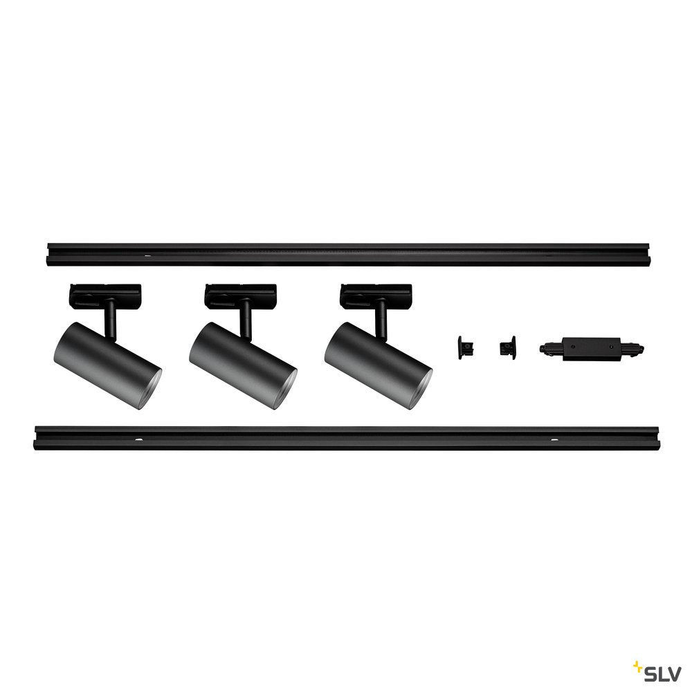 SLV 1Ph NOBLO SPOT SET 2700K schwarz inkl. drei Spots, zwei Schienen je 1m, einem Einspeiser sowie einem Längsverbinder