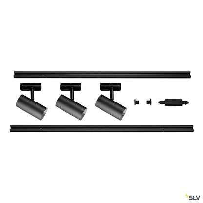 SLV 1Ph NOBLO SPOT SET 2700K schwarz inkl. drei Spots, zwei Schienen je 1m, einem Einspeiser sowie einem Längsverbinder