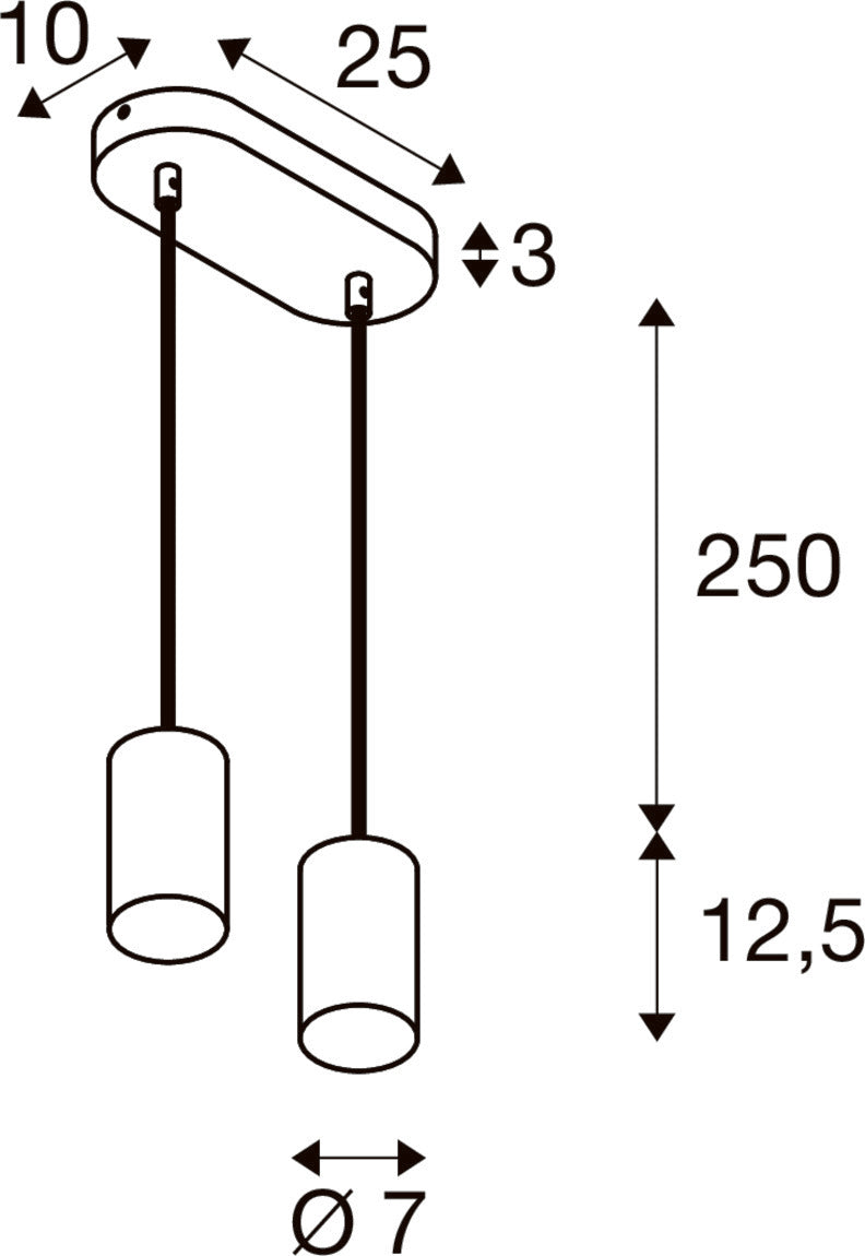 ASTO TUBE, Pendelleuchte, GU10, Pendellänge 250 cm, max. 2x10 W, schwarz