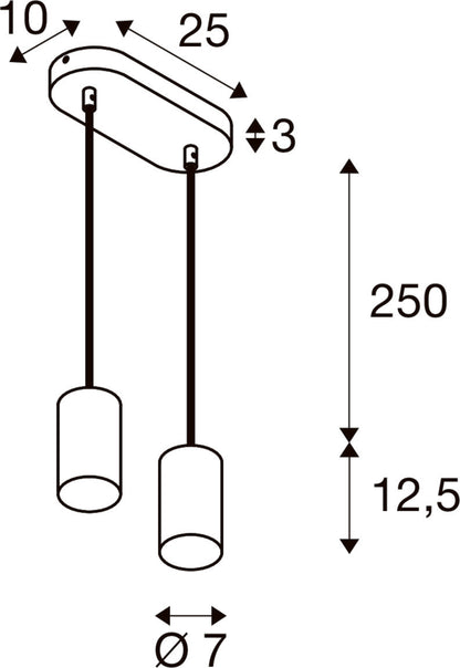 ASTO TUBE, Pendelleuchte, GU10, Pendellänge 250 cm, max. 2x10 W, schwarz