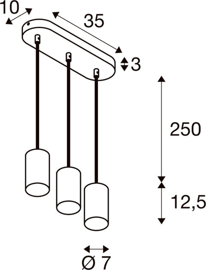 ASTO TUBE, Pendelleuchte, GU10, Pendellänge 250 cm, max. 3x10 W, schwarz