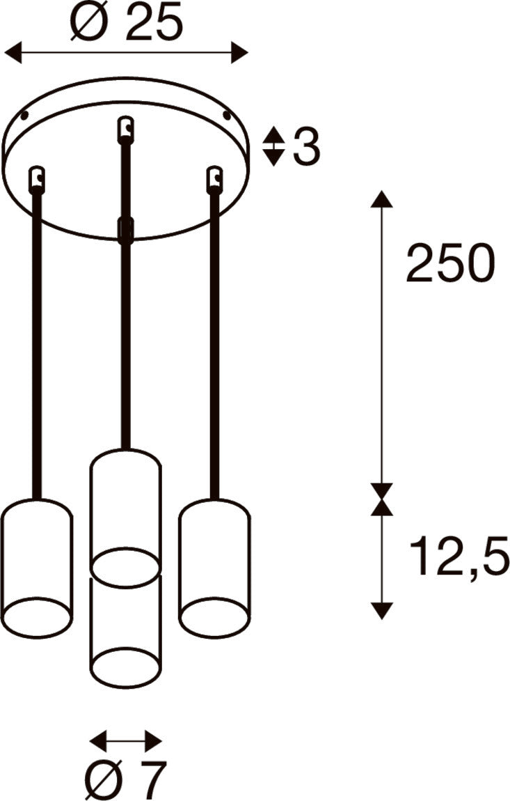 ASTO TUBE, Pendelleuchte, GU10, Pendellänge 250 cm, max. 4x10 W, schwarz