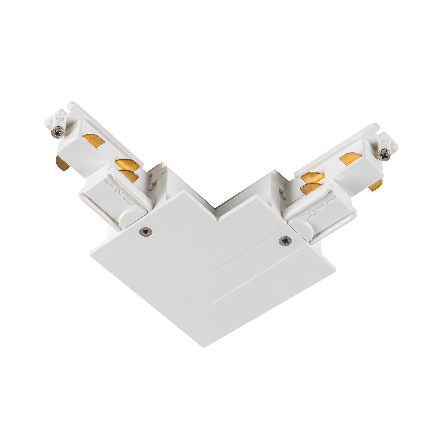 S-TRACK L-Verbinder, 3-Phasen-Einbauschiene, Erde außen, mit Einspeisemöglichkeit, DALI, PHASE, weiß