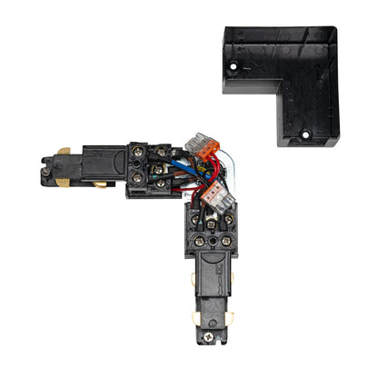 S-TRACK L-Verbinder, verstellbar, mit Einspeisemöglichkeit, DALI, PHASE, schwarz