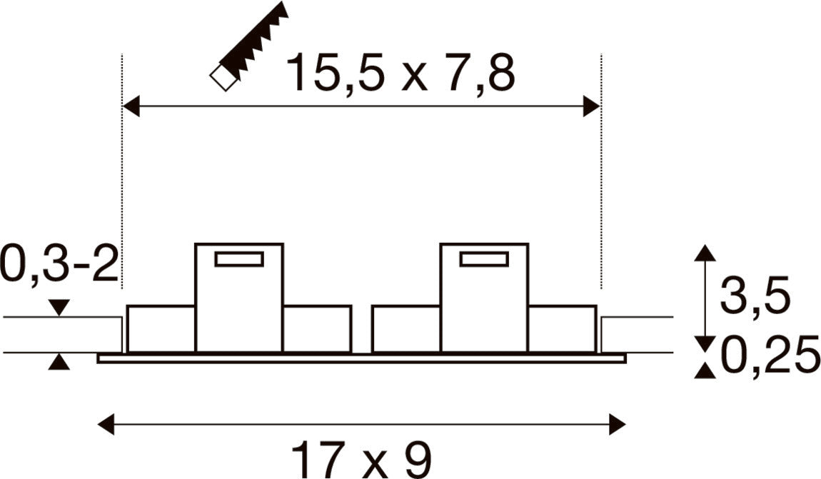 NEW TRIA® 155, Deckeneinbauring, L: 17 B: 9 H: 4 cm, zweiflammig, IP 20, weiß