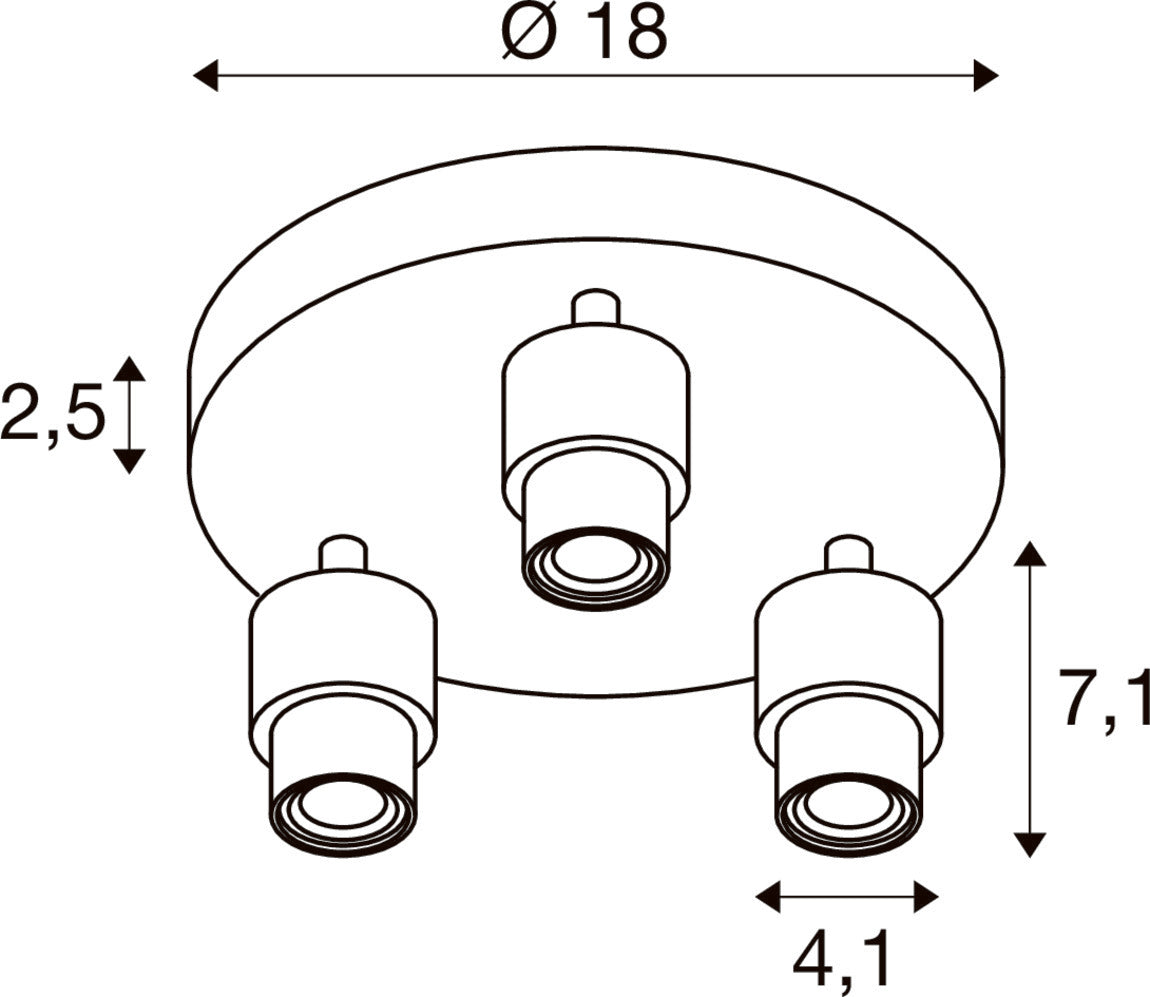 PURI 2.0 Basic, Wand- und Deckenaufbauleuchte, rund, 3 x max. 6 W GU10, weiß