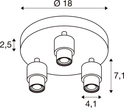 PURI 2.0 Basic, Wand- und Deckenaufbauleuchte, rund, 3 x max. 6 W GU10, weiß