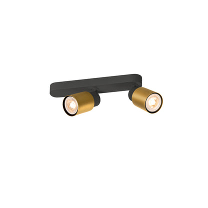 PURI 2.0 Tube, Wand- und Deckenaufbauleuchte, asymmetrisch, 2 x max. 6 W GU10, schwarz / gold