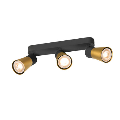 PURI 2.0 Cone, Wand- und Deckenaufbauleuchte, long, 3 x max. 6 W GU10, schwarz / gold