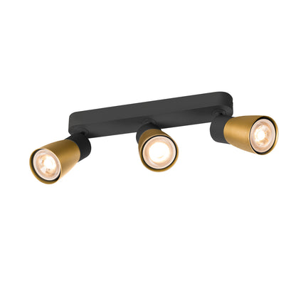 PURI 2.0 Dome, Wand- und Deckenaufbauleuchte, long, 3 x max. 6 W GU10, schwarz / gold