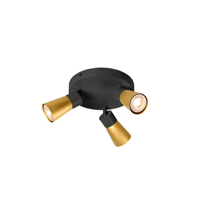 PURI 2.0 Cone, Wand- und Deckenaufbauleuchte, rund, 3 x max. 6 W GU10, schwarz / gold