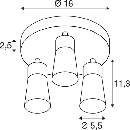 PURI 2.0 Cone, Wand- und Deckenaufbauleuchte, rund, 3 x max. 6 W GU10, weiß