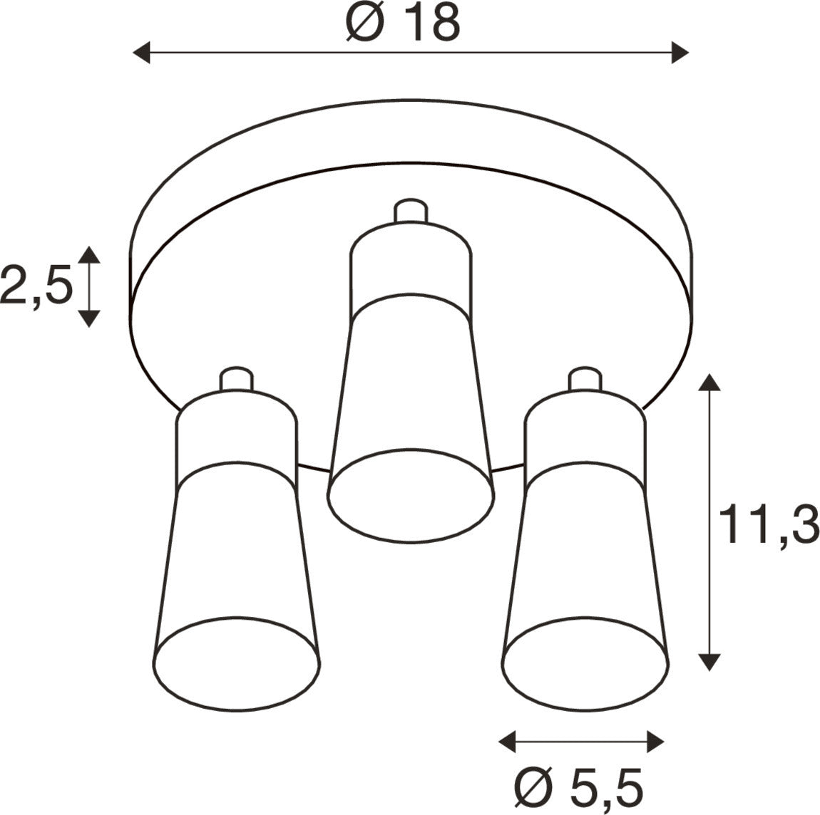 PURI 2.0 Cone, Wand- und Deckenaufbauleuchte, rund, 3 x max. 6 W GU10, grau