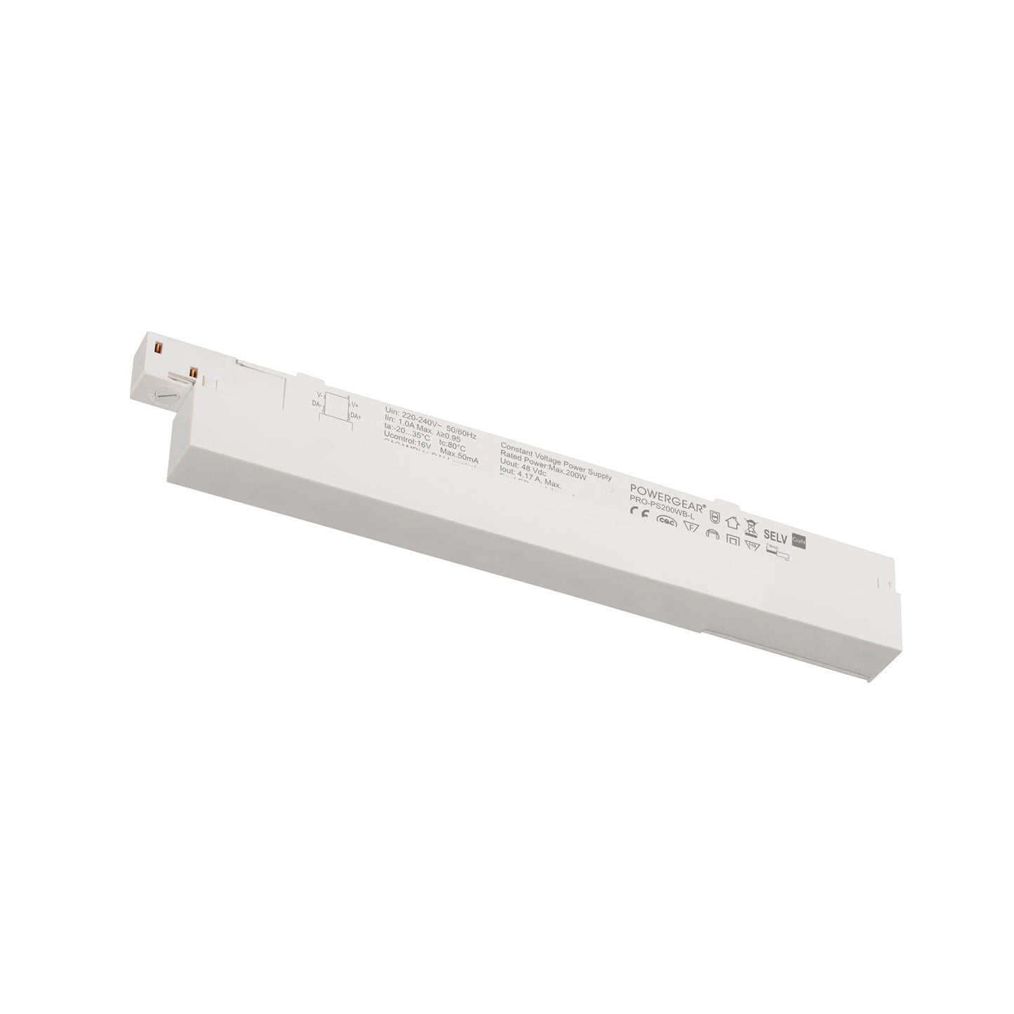 48V SYSTEM, Intrack LED Treiber, 48VDC, 200 W, DALI Wireless integriert Casambi zu DALI Modul, Klemme für 220-240V Anschlusskabel, Kabelkammer, weiß