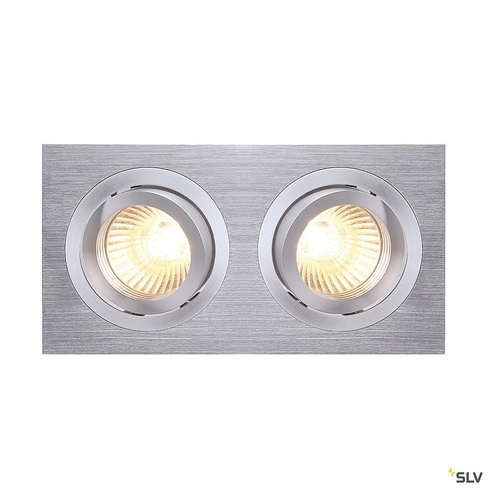 SLV NEW TRIA II GU10 Downlight, rechteckig, alu brushed, max. 2x50W, inkl. Clipfedern