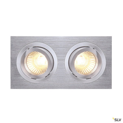SLV NEW TRIA II GU10 Downlight, rechteckig, alu brushed, max. 2x50W, inkl. Clipfedern