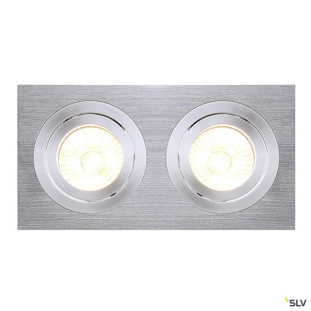 SLV NEW TRIA II GU10 Downlight, rechteckig, alu brushed, max. 2x50W, inkl. Clipfedern